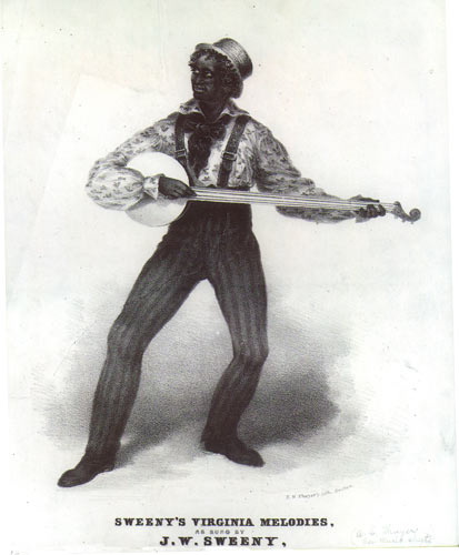 Promotional graphic of Joel W. Sweeny, international minstrel star from Appomattox, Virginia, circa 1840s. 