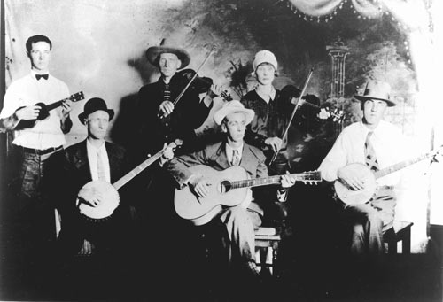 Recording stars Ernest Stoneman and the Dixie Mountaineers in Galax, Virginia, 1928. 