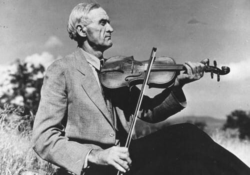 Fiddlin’ John Powers at the White Top Folk Festival, circa 1939. White Top, Virginia. <br>
(Blue Ridge Heritage Archives, Ferrum College/Blakemore Collection)