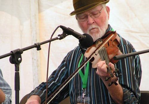 Sam Wood playing fiddle at the Blue Ridge Folklife Festival, 2011. Ferrum, Virginia. <br>(Blue Ridge Heritage Archives, Ferrum College)
