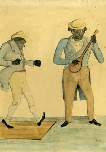 Watercolor of African American banjo player and dancer, first quarter 19th century. Artist and location unknown.
(Private collection)